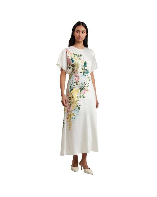 Ted Baker White Myzan Slouch Sleeve Waisted Column Ivory Dress