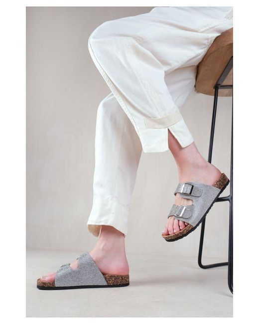Where's That From Gray 'Double' Up Two Strap Flat Sandals With Diamante Detail