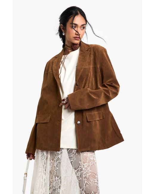 Boohoo Brown Vintage Look Faux Suede Oversized Blazer