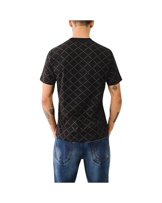 True Religion Black 700157 T Shirts Crew Neck Short Sleeve Summer Soft Cotton Tee for men