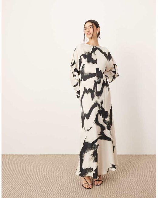 ARRANGE Natural Ruffle Open Back Long Sleeve Maxi Dress