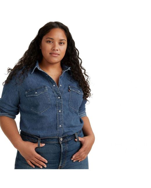 Levi's Levi's Plus Iconic Western Denim Overhemd Voor , Denim in het Blue