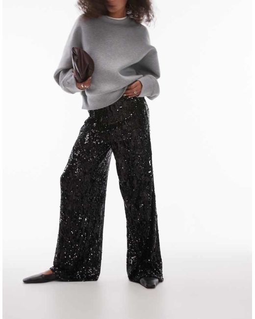 TOPSHOP White Sequin Wide Leg Trouser