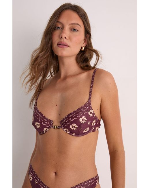 Nasty Gal Brown Sun Print Beaded Underwire Bikini Set