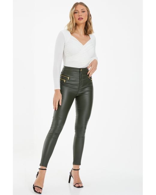 Quiz White Faux Leather Zip Skinny Trousers