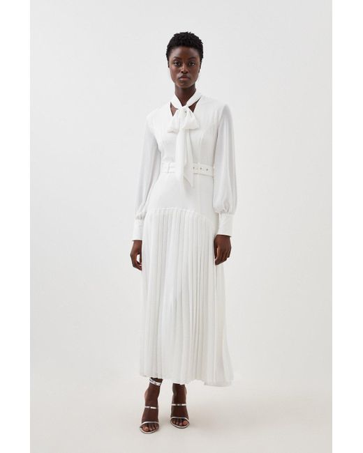 Karen Millen White Jersey Ponte Georgette Mix Midi Dress