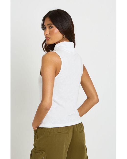 Boohoo White Slub High Neck Sleeveless Top