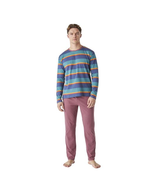 J&j Brothers Blue Jjb12 Long Sleeve Round Neck Cotton Pajamas for men