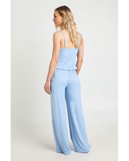 Boohoo Blue Petite Contrast Cami & Trouser Set