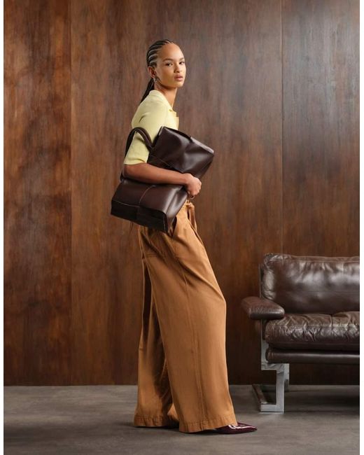 ASOS Brown Soft Wide Leg Trousers