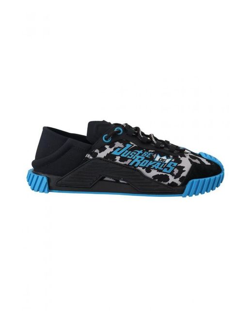 Dolce & Gabbana Black Blue Fabric Lace Up Ns1 Sneakers Calf Leather for men