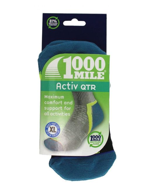 1000 Mile Socks Black Active Quarter Repreve Padded With Flat Toe Seam for men