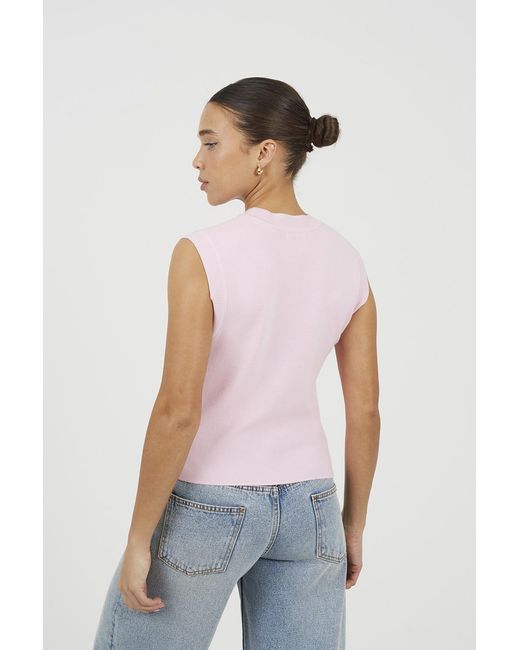 Brave Soul Pink Crew Neck Knitted Tank With Strawberry Embroidery