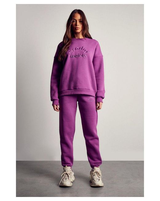 MissPap Purple Sunday Society Embroidered Joggers Cotton