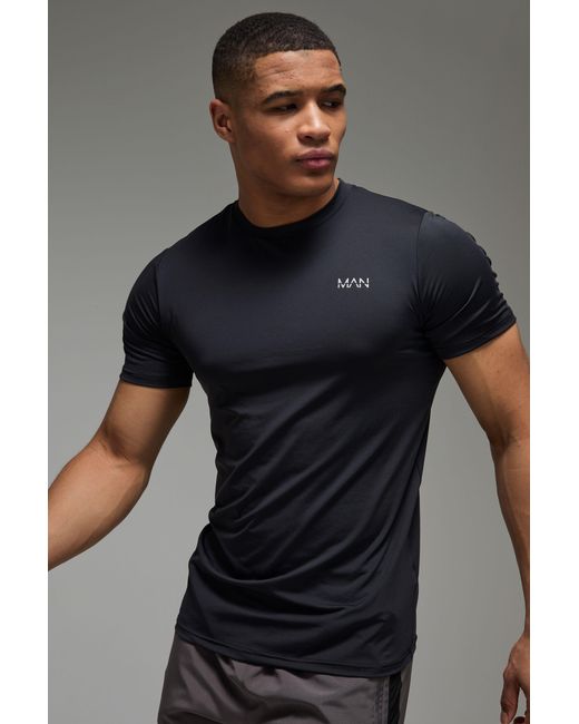 BoohooMAN Black Active Regular Fit Performance T-Shirt for men