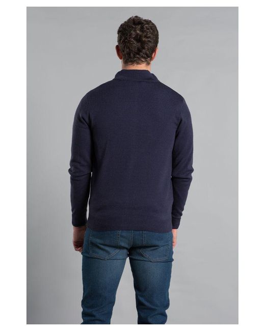 Kensington Eastside Blue Dark Funnel Neck Zip-Through Cardigan for men