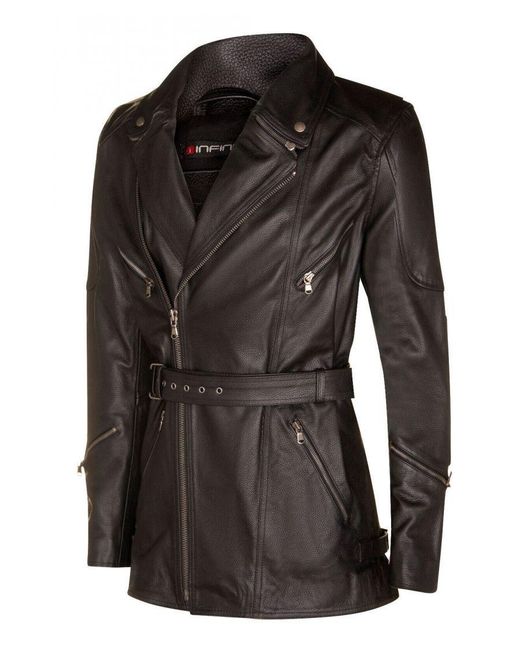 Infinity Leather Black Cross Zip Mid-Length Ce Armour Biker Jacket for men
