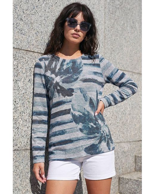 Roman Blue Floral Stripe Print Top