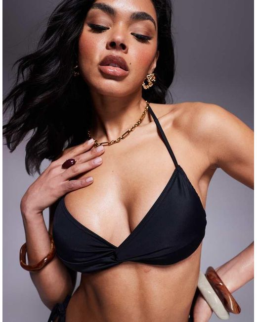 ASOS Black Maya Twist Front Crop Bikini Top