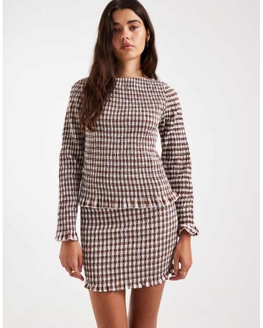 ASOS Brown Shirred Slash Neck Top Co Ord