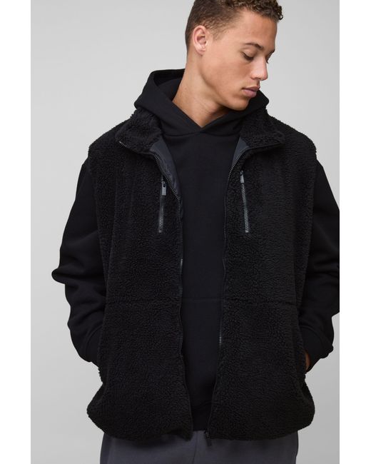 BoohooMAN Blue Tall Oversized Borg Zip Through Technical Gilet for men