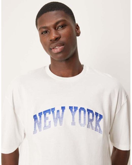 ASOS White Boxy Oversized T-Shirt With New York Embroidery for men
