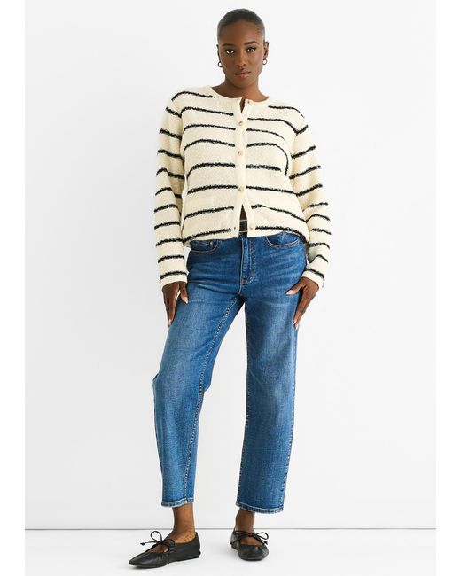 Gini London Blue Stripe Military Crop Recycle Knit Cardigan