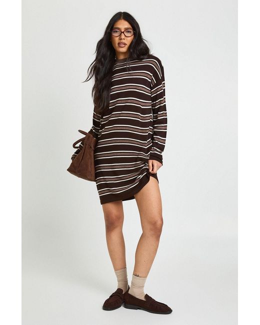 Boohoo Black Tall Stripe Long Sleeve Knitted Mini Dress