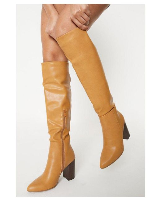 Oasis Orange Stacked High Block Heel Knee Boots
