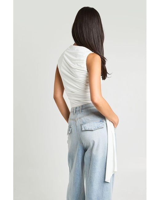 Boohoo White Ruched Drape Detail Bodysuit
