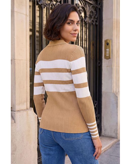 Roman Natural Stripe Rib Knit Jumper