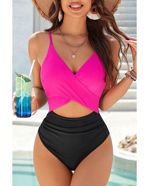 Azura Exchange Pink Crisscross Cutout Swimsuit