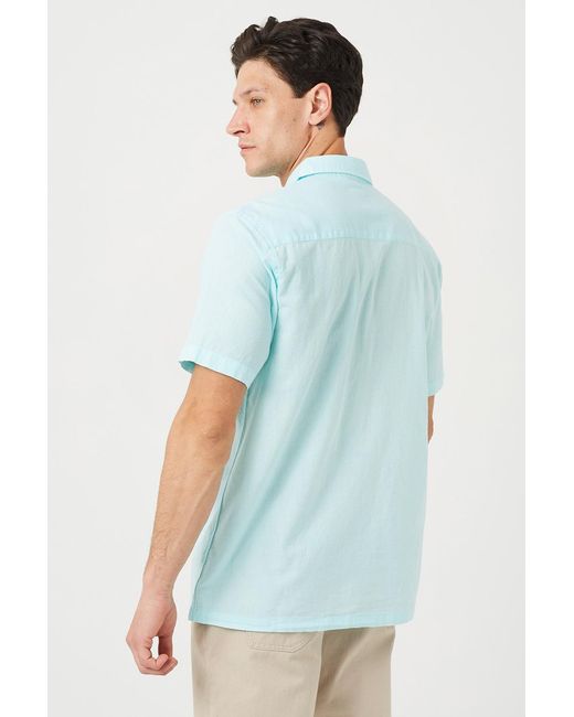 Brave Soul Blue Short Sleeve Button-Up Shirt With Chest Pocket for men