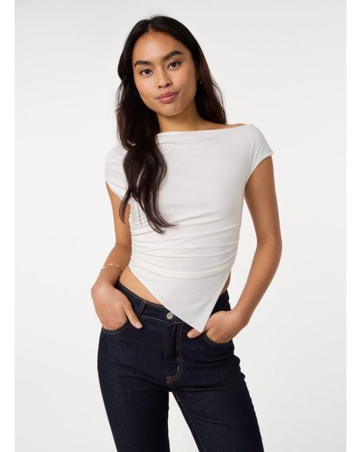 Pink Vanilla Blue Asymmetric Shoulder Top