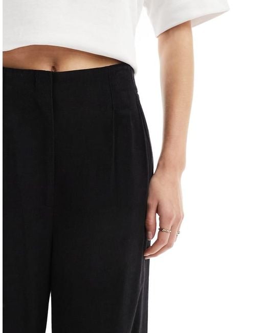 ASOS White Design Tailored High Waist Seam Detail Wide Leg Linen Trousers