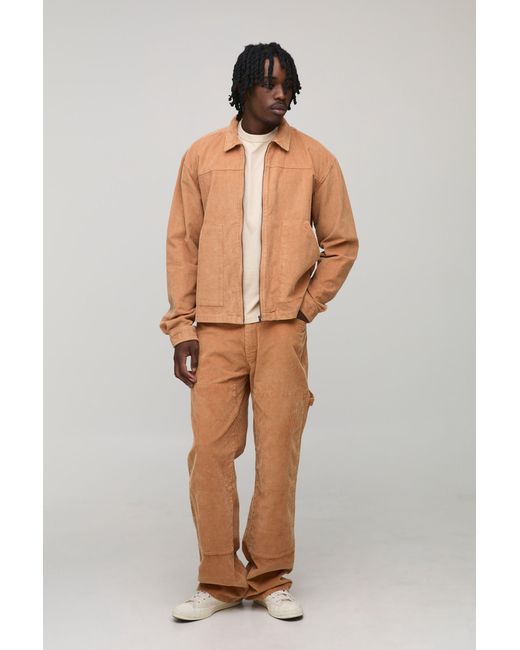 BoohooMAN Natural Tall Washed Cord Relaxed Boxy Worker Jacket for men