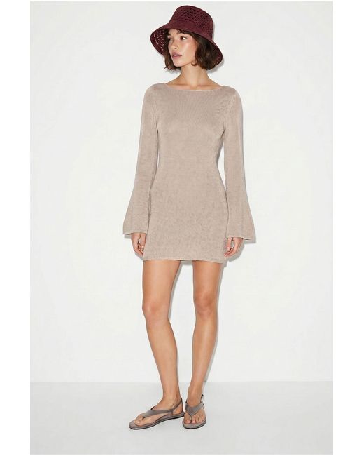 Bianco Lucci Natural Ribbed Knit Mini Dress