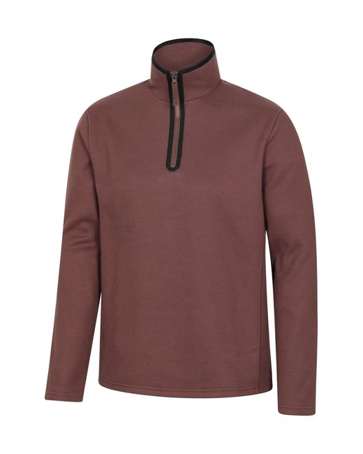 Mountain Warehouse Brown 'Beta Contrast' Fleece Top Zip Neck Comfy Casual Midlayer for men