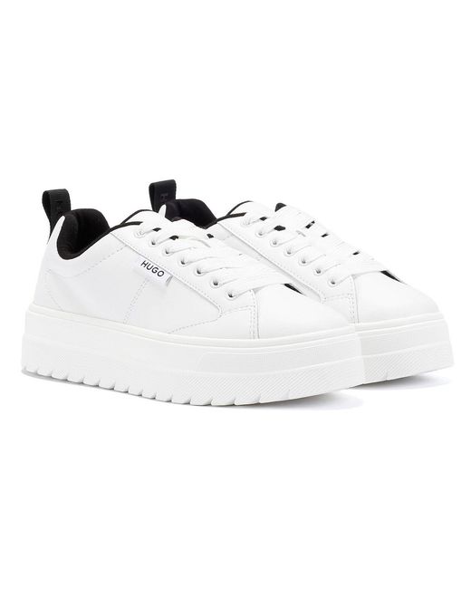 HUGO White Platform Leather Tennis Trainers