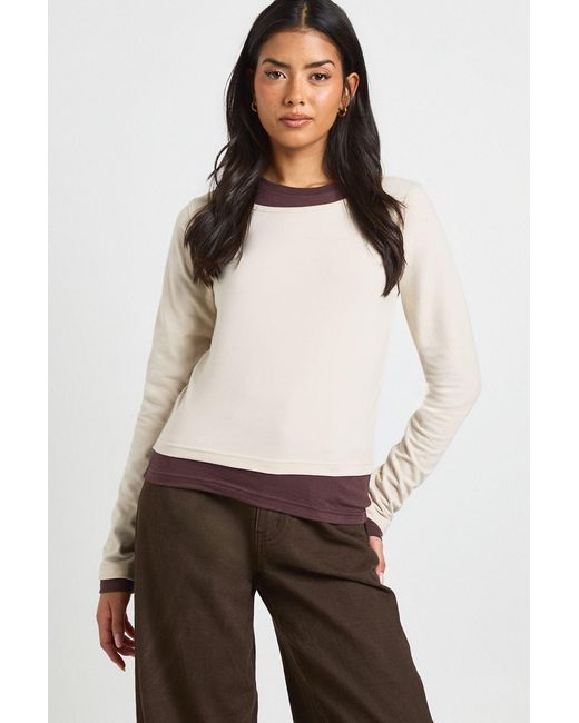 Boohoo Natural Double Layer Long Sleeve Top