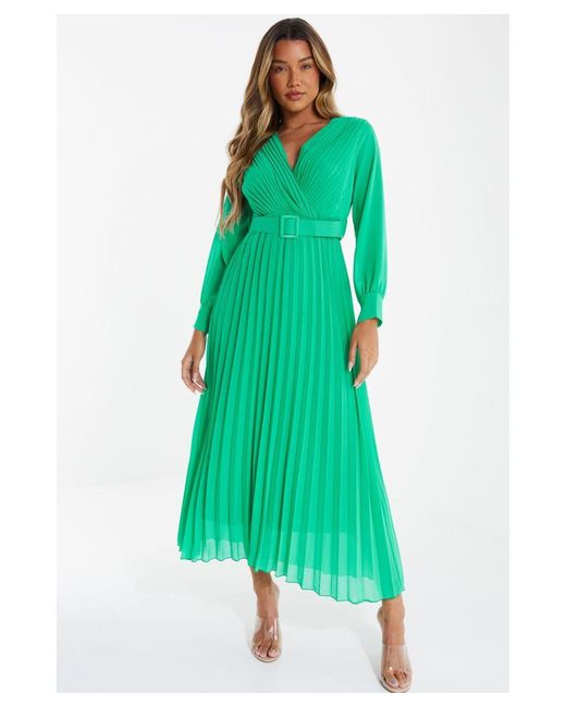 Quiz Green Pleated Wrap Maxi Dress