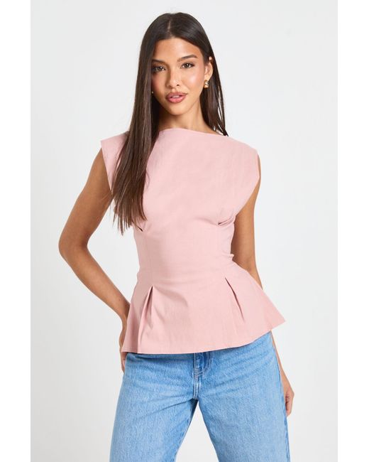Boohoo Pink Bengaline Cinched Waist Sleeveless Top