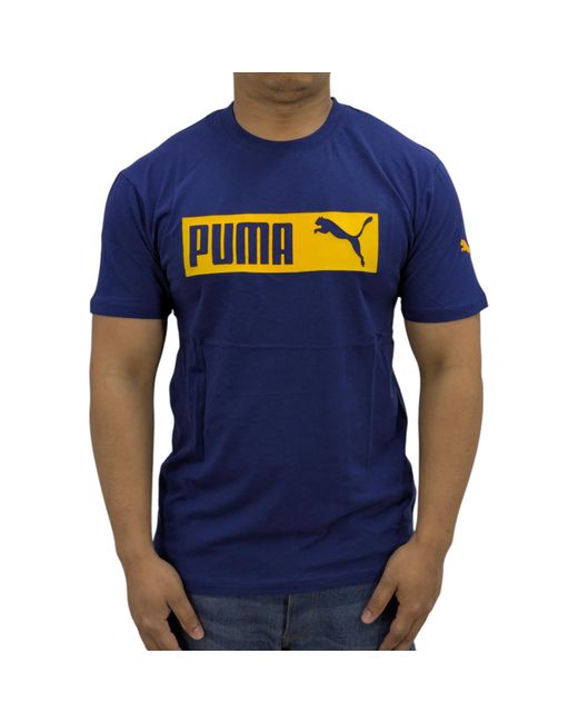PUMA Blue Essentials Logo T Shirts Crew Neck Pullover Casual Cotton Sports Tee for men