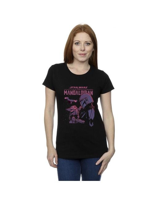 Star Wars Black Ladies The Mandalorian Hello Friend Cotton T-Shirt