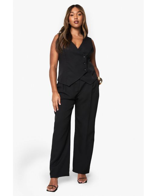 Boohoo Black Plus Pleated Woven Wide Leg Tailored Trouser