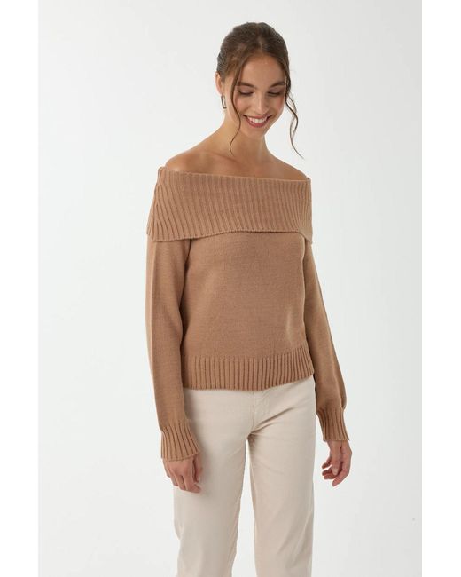 Hiccup Natural Off Shoulder Knit Sweater
