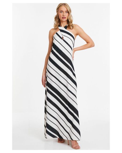 Quiz White Stripe Halter Neck Maxi Dress