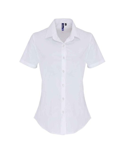 PREMIER Katoen Popeline Stretch Overhemd Met Korte Mouwen (wit) in het White