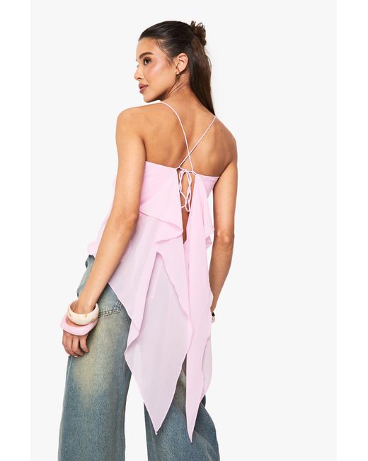 Boohoo White Open Back Tie Detail Double Layer Cami