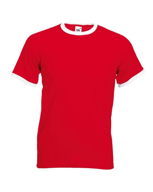 Fruit Of The Loom Red Ringer Short Sleeve T-Shirt (/) Cotton for men